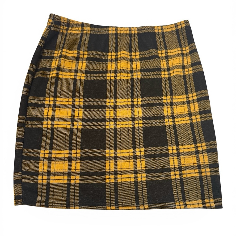 Chic Yellow and Black Plaid Mini Skirt - Picture 1 of 4